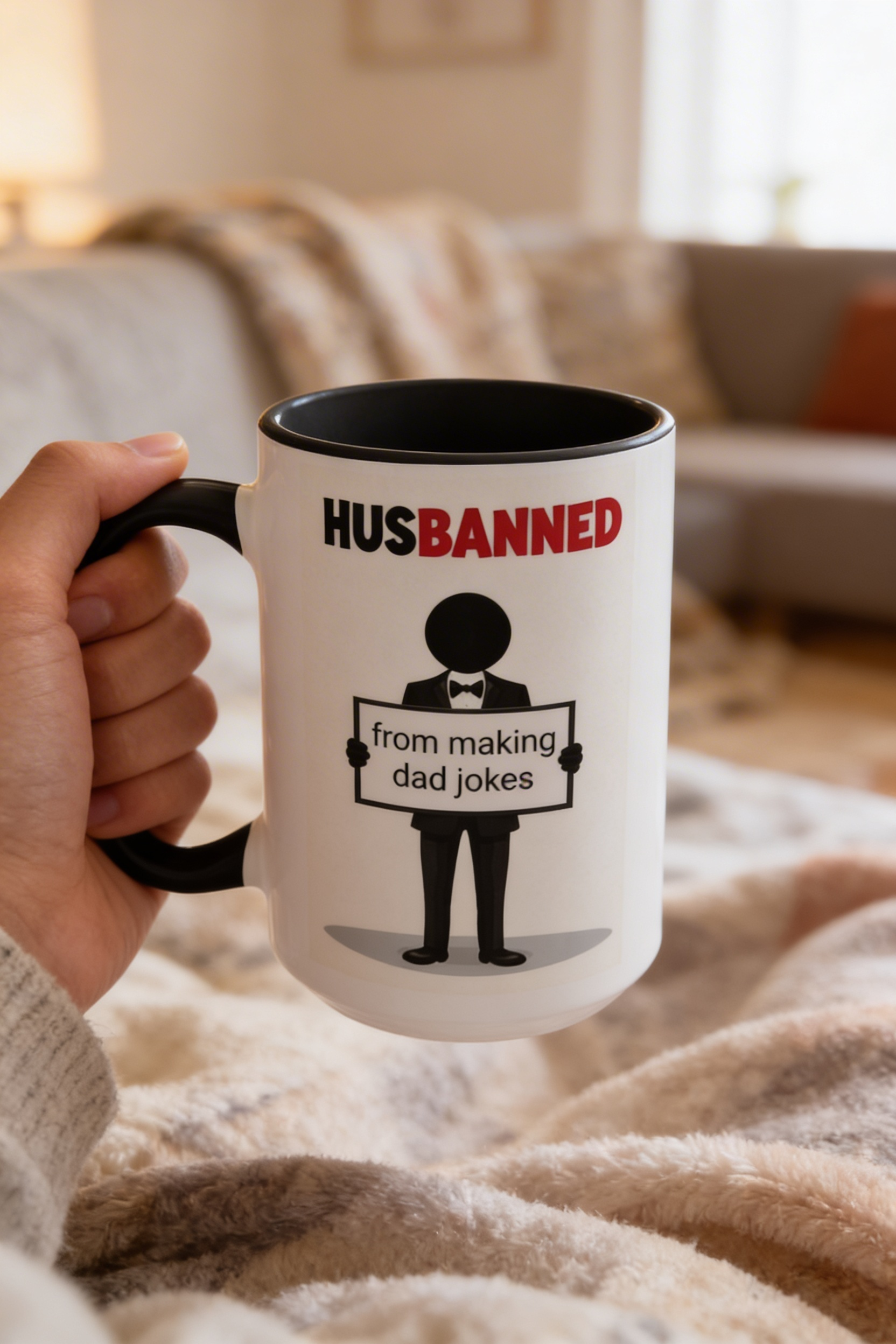 HusBanned Dad Mug (Black/Red/Pink, 15oz)